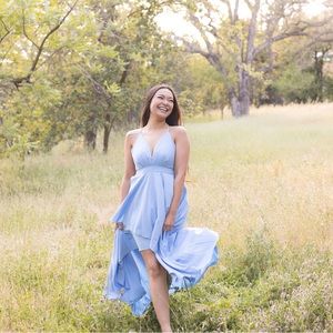 Blue Backless Flowy High Low Dress